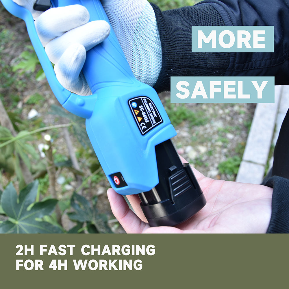 Powerful and Long-Lasting: 16.8 Volt Cordless Electric Pruning Shears with Lithium Ion Battery and Anti-Slip Grip