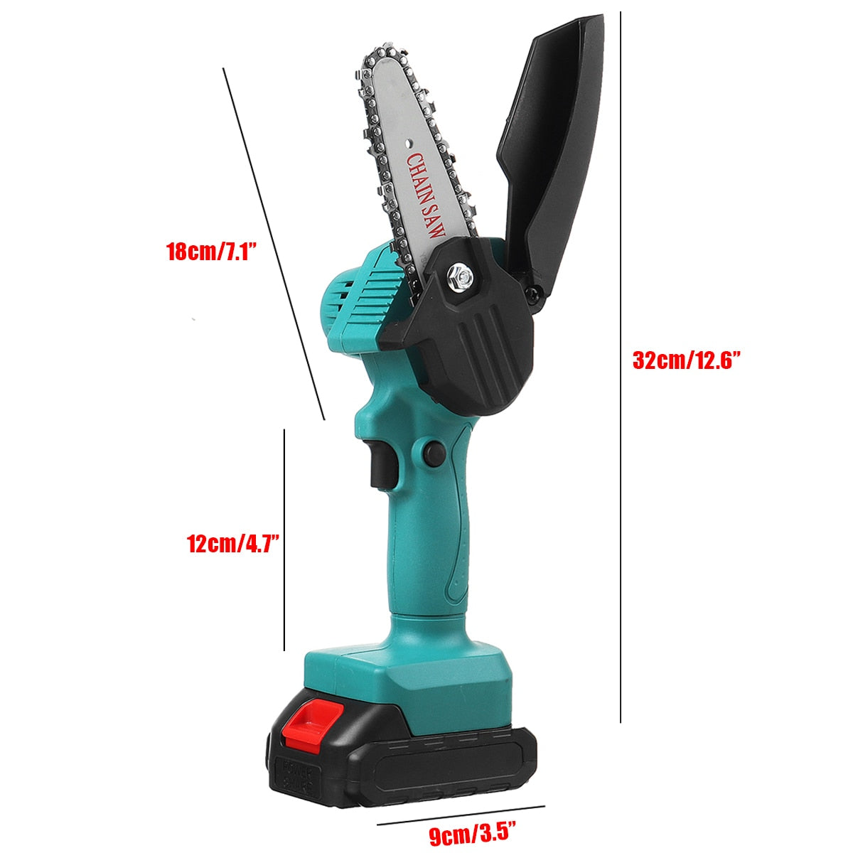 Portable and Powerful: 18V Lithium-Ion Handheld Chainsaw with Anti-Slip Grip and 4-Inch Blade