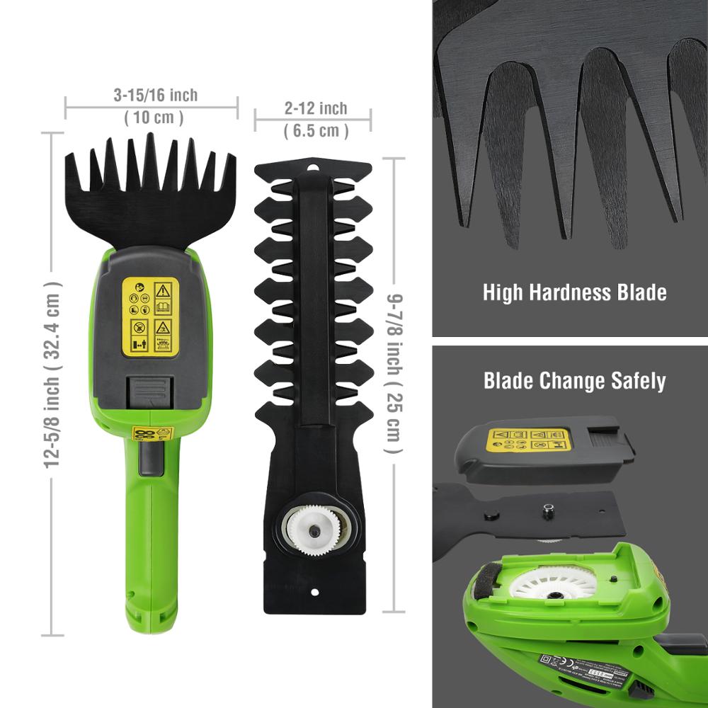 Versatile Hedge Trimming with Rechargeable Power: Electric Trimmer with Two Blade Sizes and Anti-Slip Grip