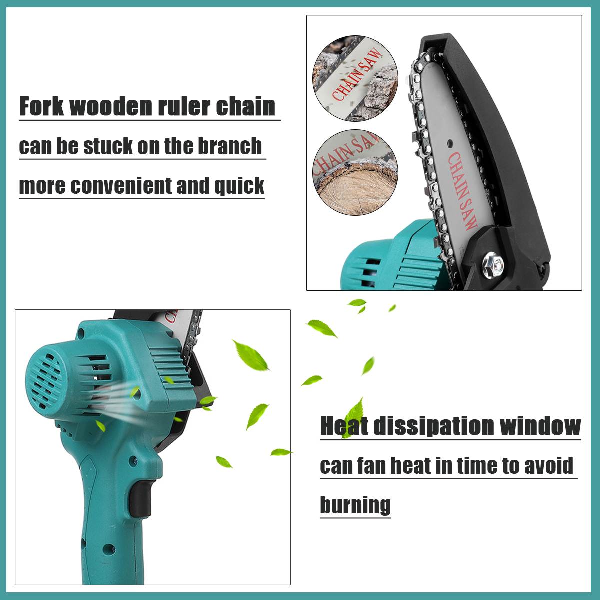 Portable and Powerful: 18V Lithium-Ion Handheld Chainsaw with Anti-Slip Grip and 4-Inch Blade