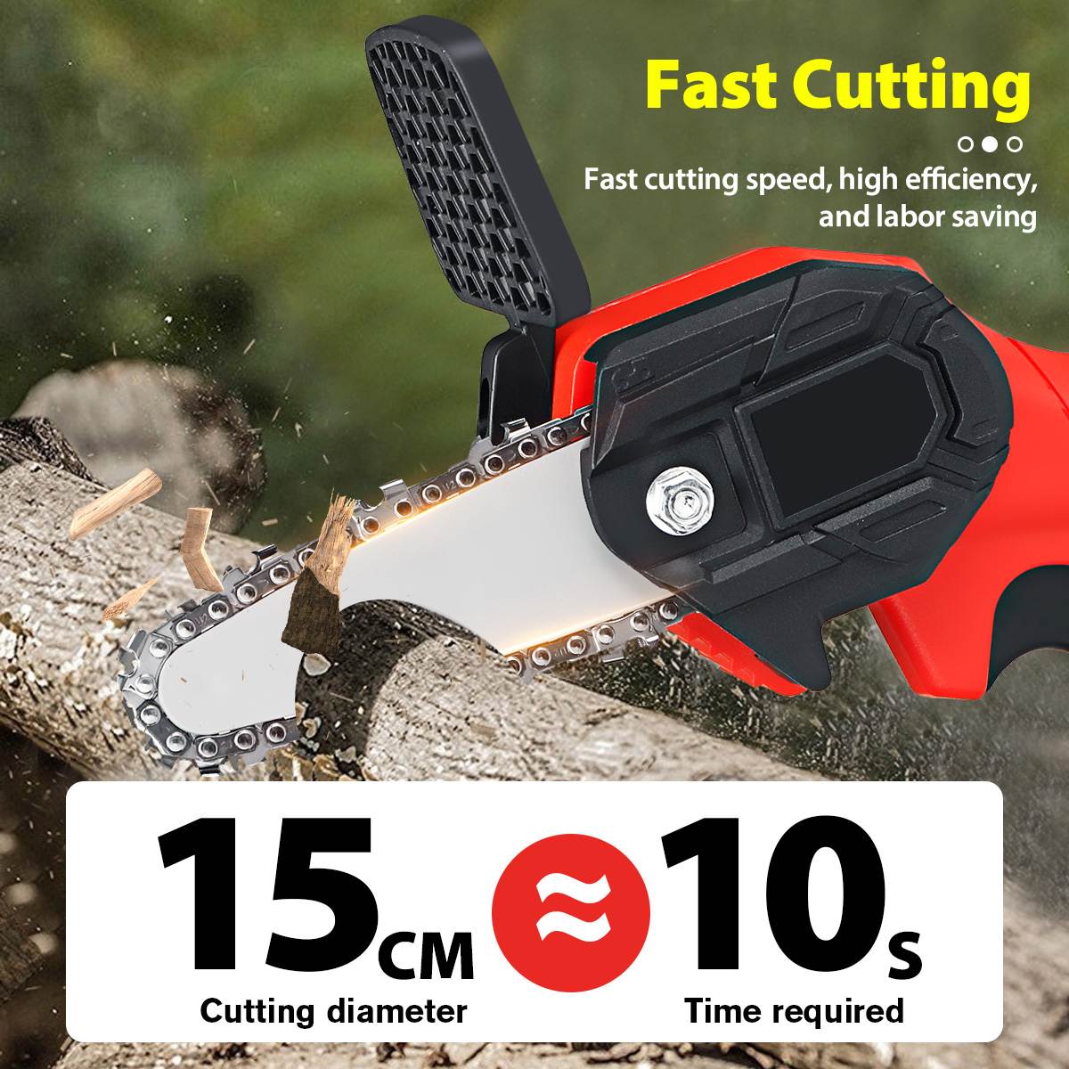 Portable and Powerful: 18V Lithium-Ion Handheld Chainsaw with Anti-Slip Grip and 4-Inch Blade