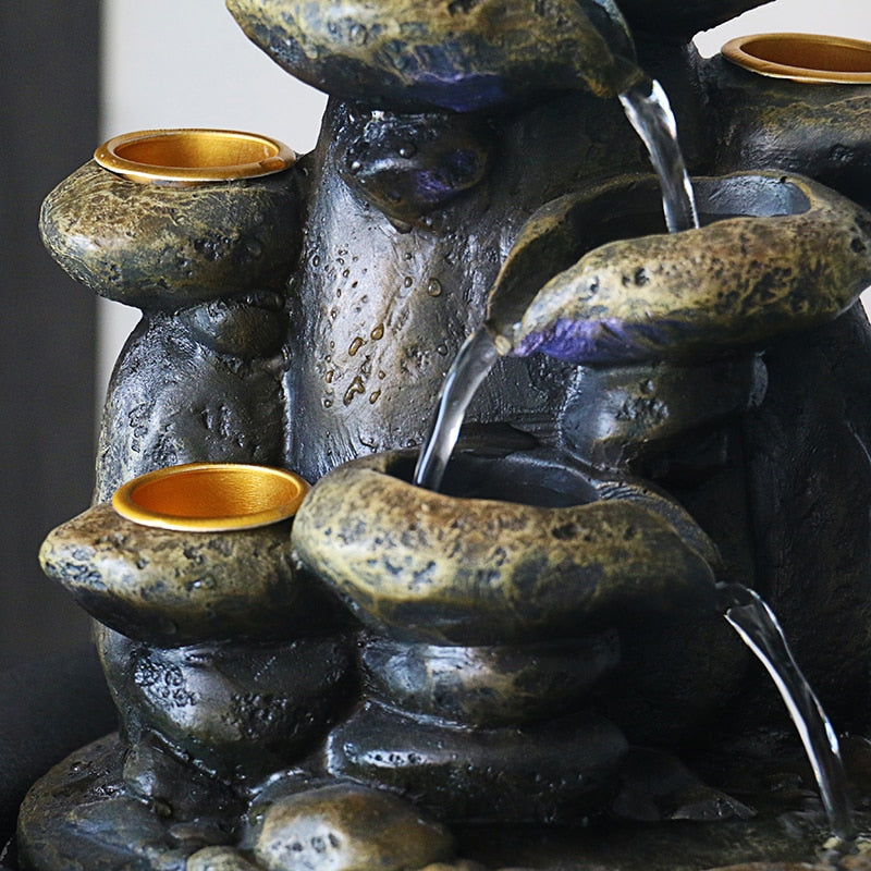 Relaxing Ambiance: Decorative Water Fountain and Tea Light Candle Holders Set