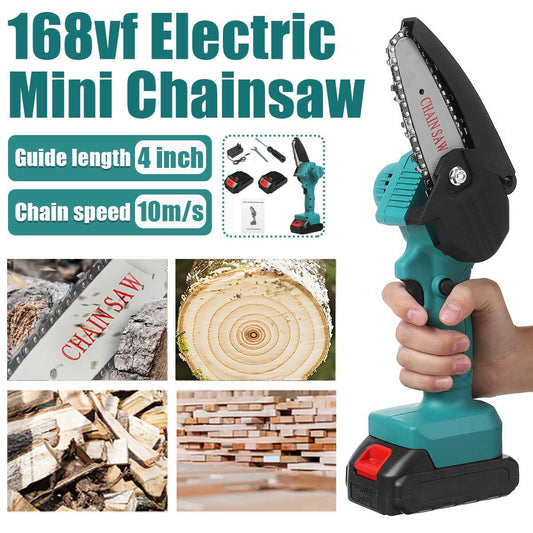 Portable and Powerful: 18V Lithium-Ion Handheld Chainsaw with Anti-Slip Grip and 4-Inch Blade