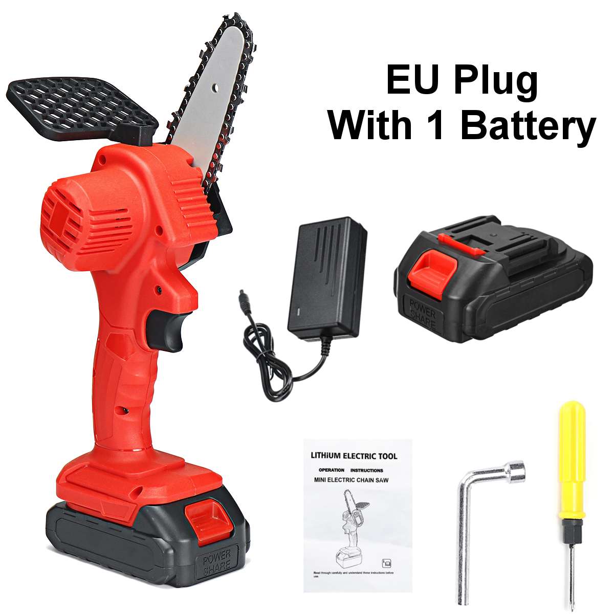 Portable and Powerful: 18V Lithium-Ion Handheld Chainsaw with Anti-Slip Grip and 4-Inch Blade