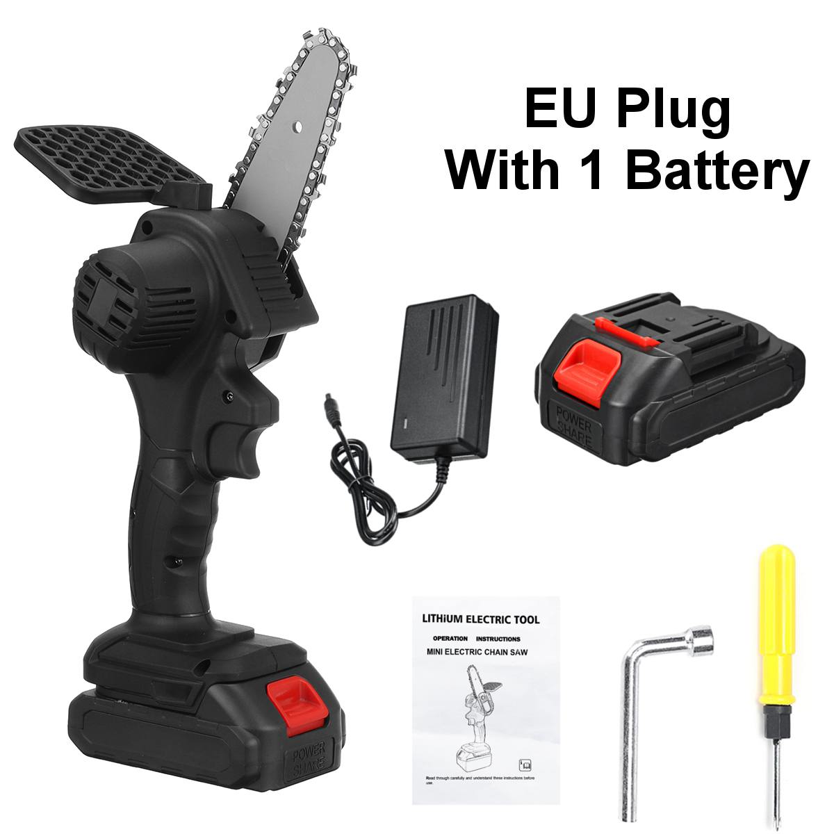 Portable and Powerful: 18V Lithium-Ion Handheld Chainsaw with Anti-Slip Grip and 4-Inch Blade