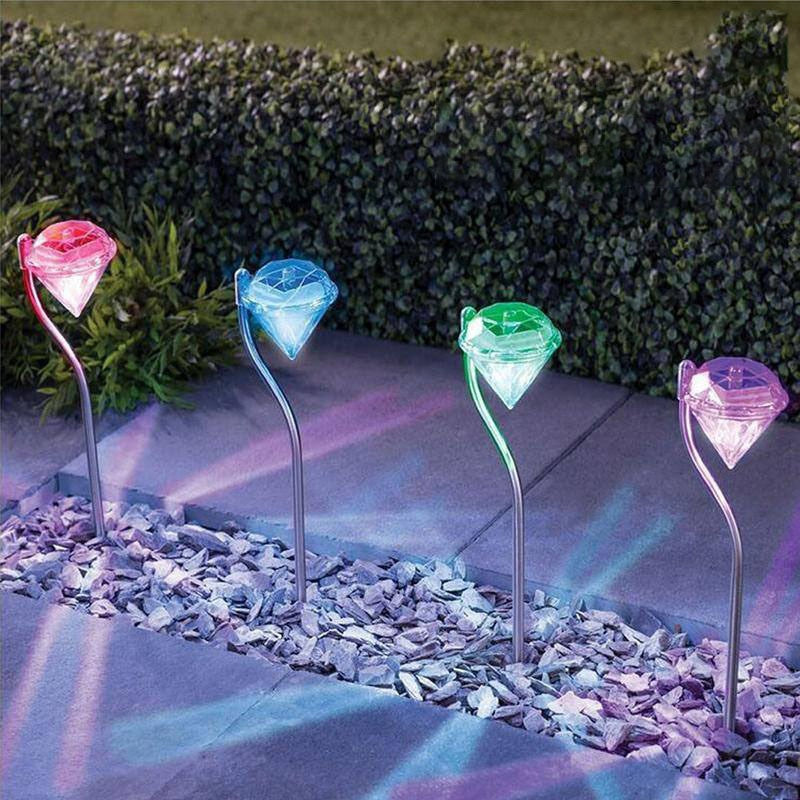 Add Sparkle to Your Garden with Colorful Diamond Solar Lights - Set of 4