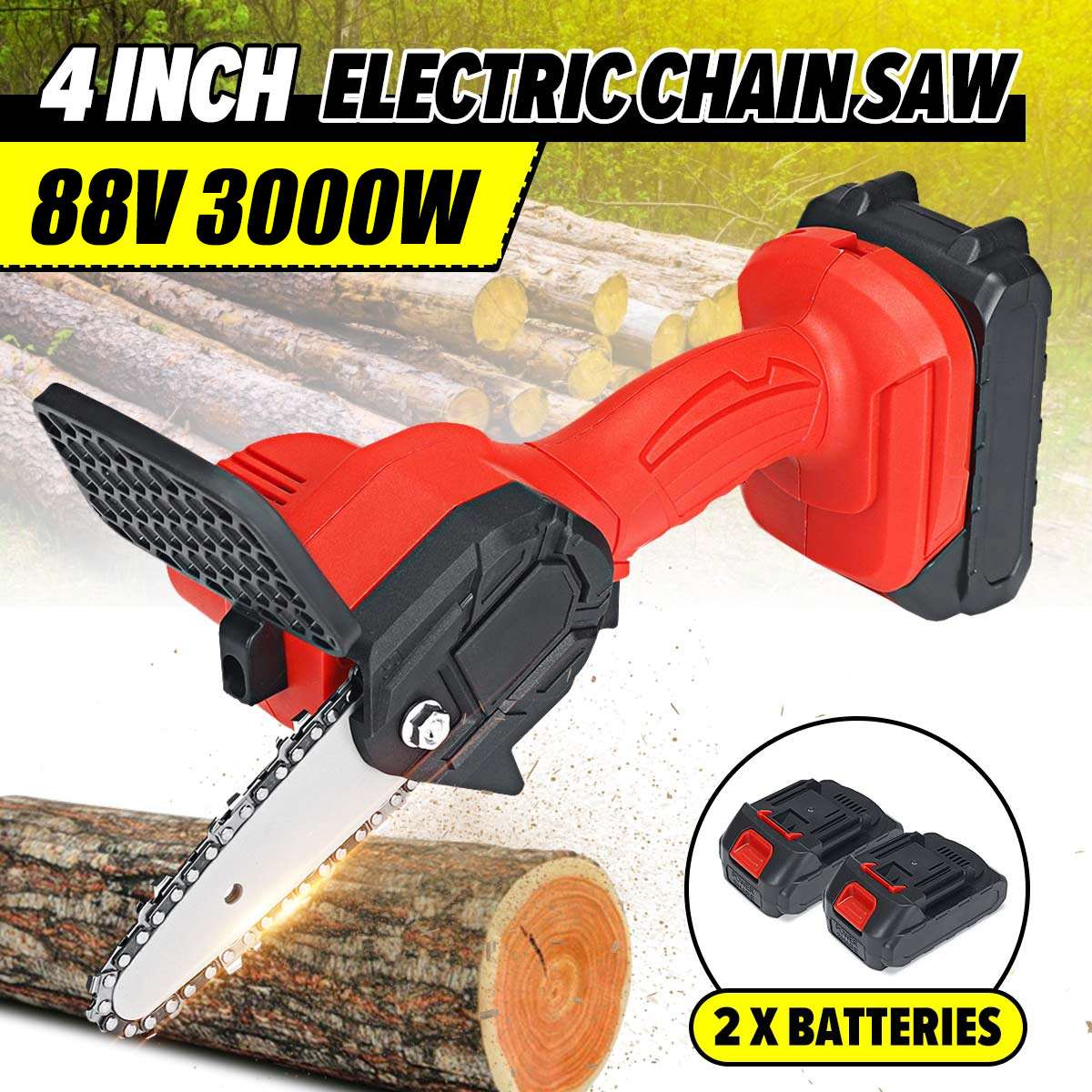 Portable and Powerful: 18V Lithium-Ion Handheld Chainsaw with Anti-Slip Grip and 4-Inch Blade