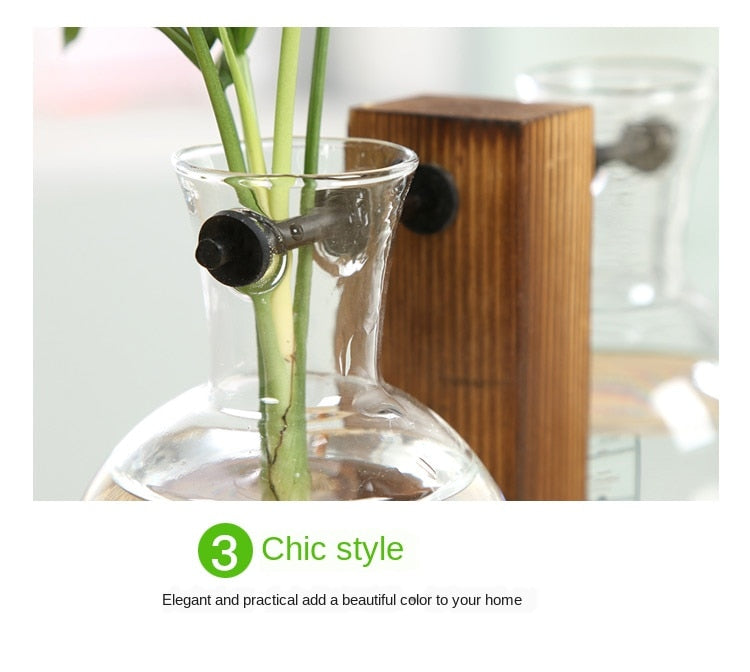 Elevate Your Home Decor with Our Stylish Terrarium Hydroponic Plant Vases - Transparent Vase with Wooden Frame, Perfect for Indoor Plants