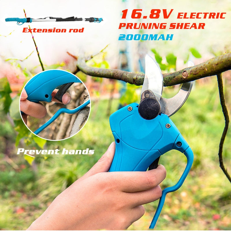 Powerful and Long-Lasting: 16.8 Volt Cordless Electric Pruning Shears with Lithium Ion Battery and Anti-Slip Grip