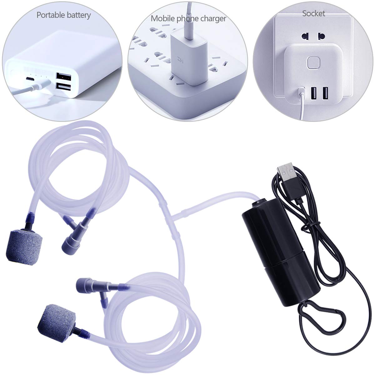 Enhance Your Aquaponic System with a Silent USB Air Portable Pump - Complete with Accessories