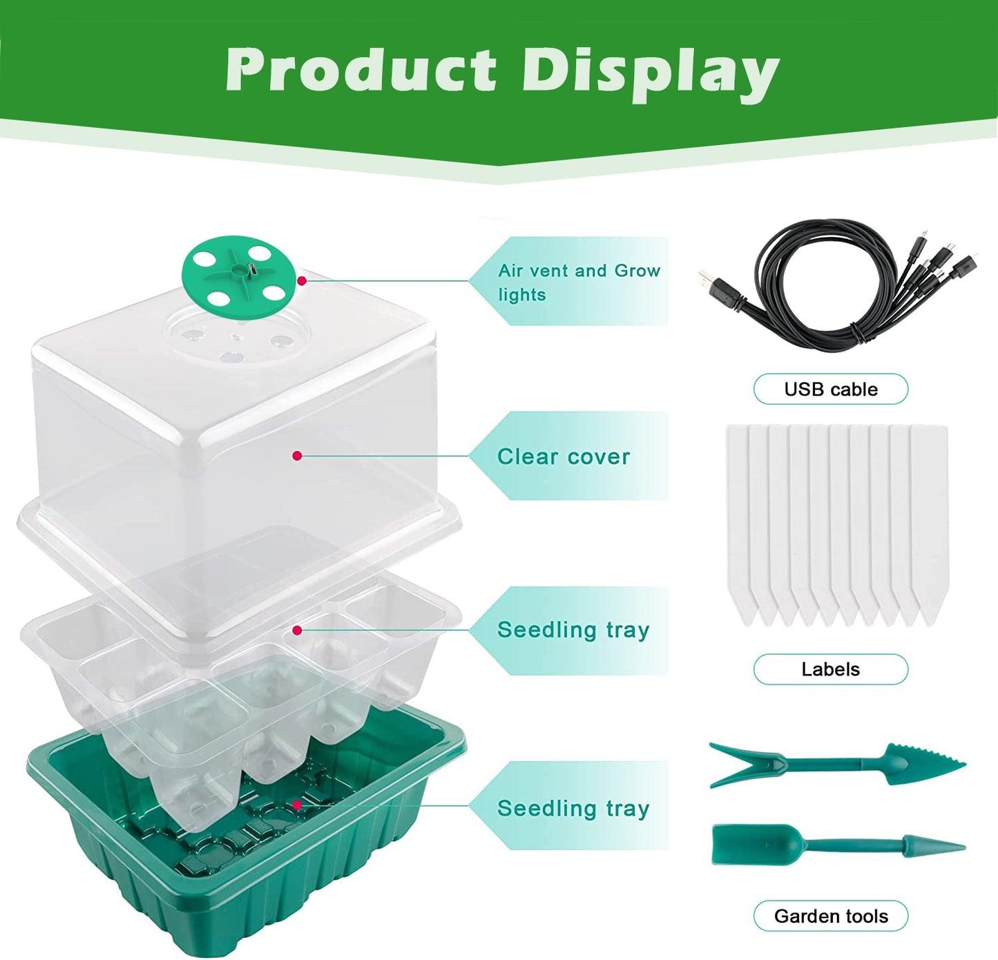 Seed Starter Kit with Full Spectrum LED Grow Light and Adjustable Venting for Perfect Germination