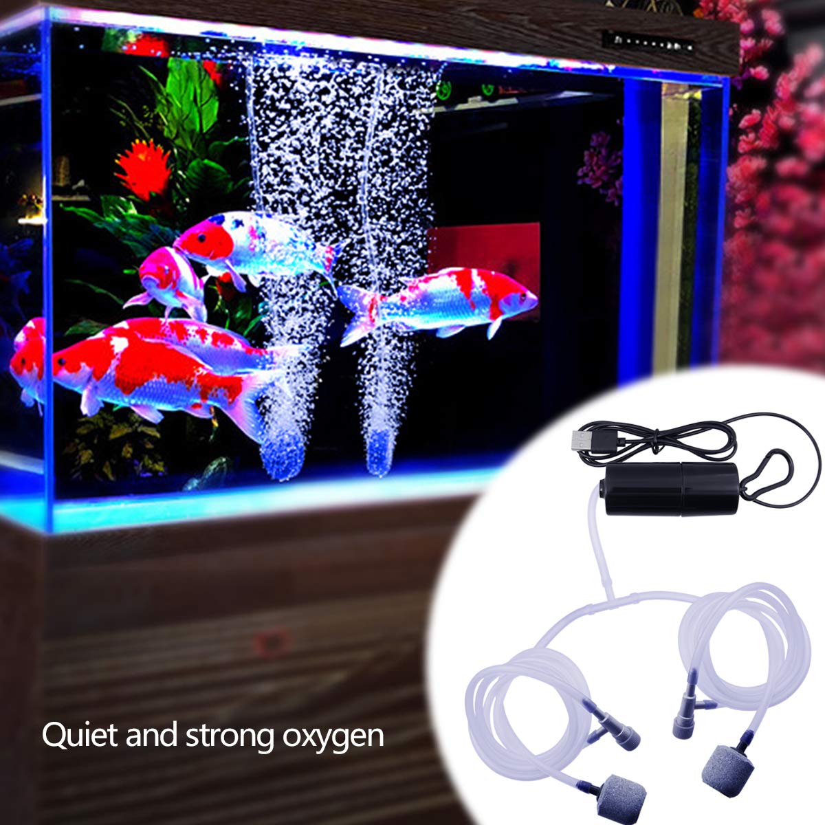 Enhance Your Aquaponic System with a Silent USB Air Portable Pump - Complete with Accessories